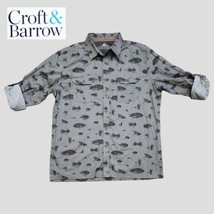 Men's Croft&Barrow Shirt‎ Quick Dry Fly Fishing Print | Color: Gray | Sz: XL
